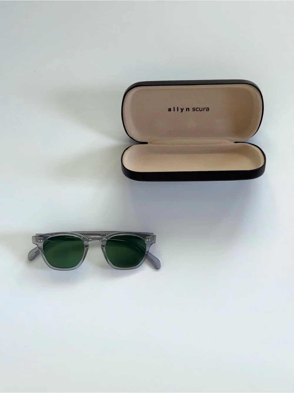 Allyn Scura Legend Sunglasses Grey Smoke 47mm Frame Green Lenses Made In Japan